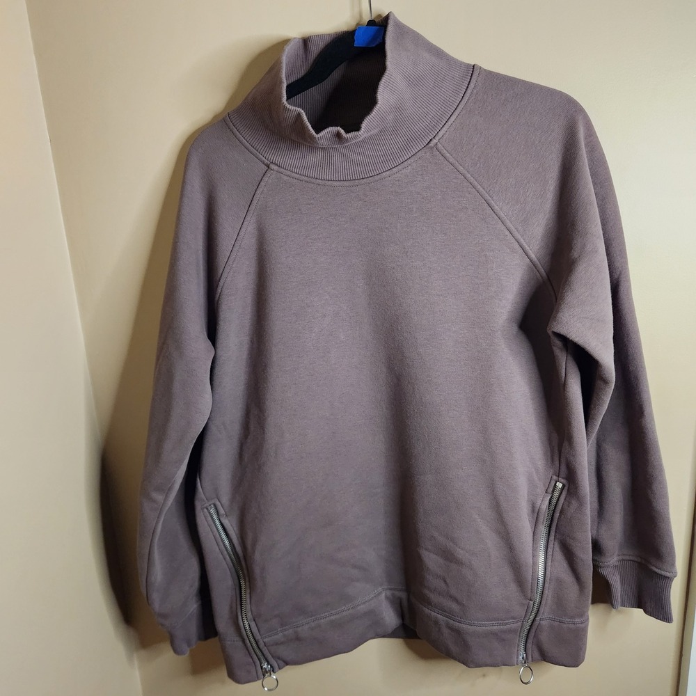 Athleta Cozy Karma Side Zip Funnel Neck Sweatshirt Brown 510382 Medium